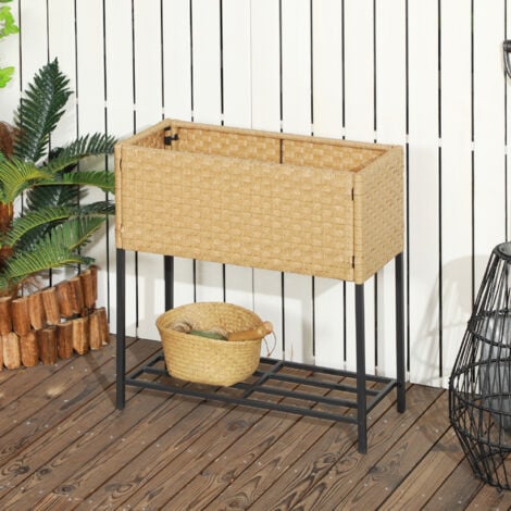 Outsunny Poly Rattan Hochbeet Blumenkasten mit Füßen Rattan