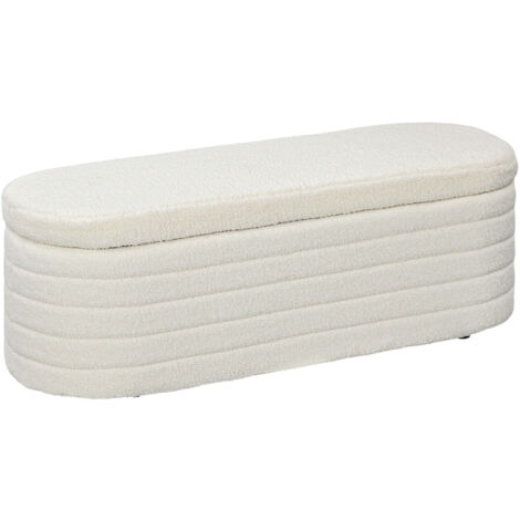 HOMCOM Sitzbank mit Stauraum Polsterbank mit Teddy-Fleece-Bezug Bettbank mit Holzinnenrahmen, Schuhbank für Schlafzimmer, Wohnzimmer, Flur 116 x 41 x 40,5 cm, Cremeweiß