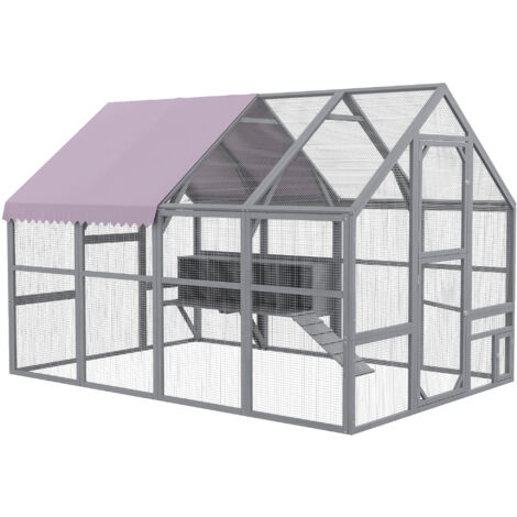 PawHut Hühnerstall 5,2m² ca. 2,8x1,8x1,9m Freilaufgehege Holz mit Freilauf Sicherheitsschloss Teilbare Tür 4 Nistkasten Dach Rampe begehbar Hühnergehege Vogelkäfig für 8-12 Hühner Kaninchen Ente (1/5)