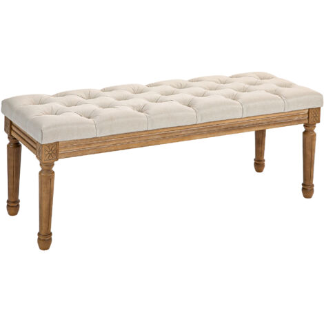 HOMCOM Sitzbank, Polsterbank mit Leinenoptik, Holzbeine, Bettbank für Schlafzimmer, Wohnzimmer, Flur, 120 x 41 x 48 cm, Creme