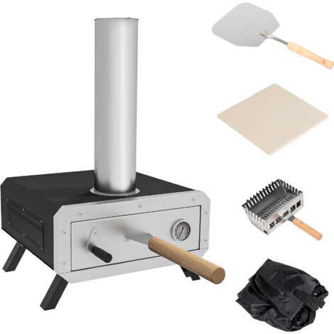 Outsunny Pizzaofen Für Garten Mit 3 Ebenen – Edelstahl, Mit Thermometer & Rädern, Für Holzkohle