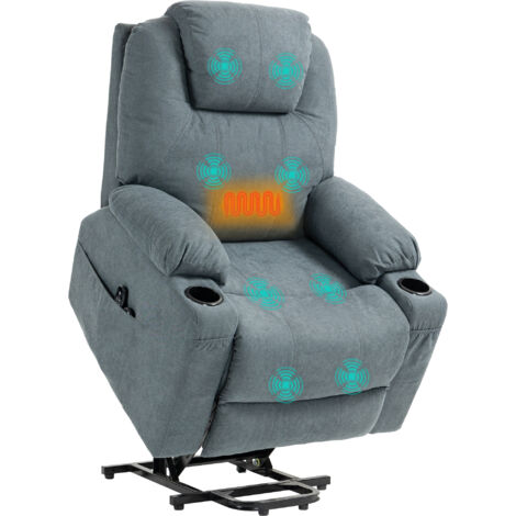 HOMCOM Fernsehsessel mit Aufstehhilfe Elektrisch, Relaxsessel mit Massagefunktion, Heizfunktion, Liegefunktion TV-Sessel mit Fußteil, Fernbedienung, Seitentasche und Becherhalter, Dunkelgrau (1/5)