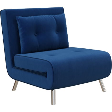 HOMCOM 2-in-1 Schlafsessel Klappbar - Relaxsessel Mit Verstellbarer Lehne Bis 180° | Samtoptik Blau