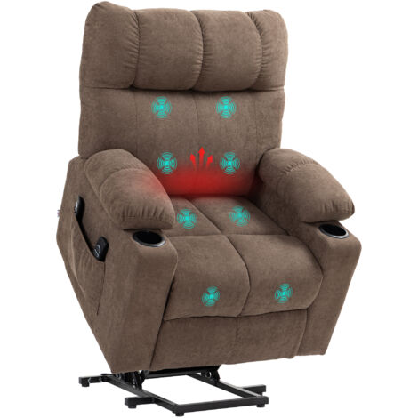 HOMCOM Fernsehsessel mit Aufstehhilfe Elektrisch Relaxsessel mit Liegefunktion, Wärmefunktion, Massagesessel mit Fernbedienung Becherhalter Seitentasche Fußteil Taschenfederkern Samtoptik Braun (1/5)