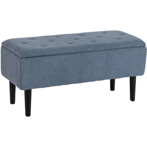 HOMCOM Sitzbank mit Stauraum Polsterbank mit Samtoptik, Klappdeckel, Sitztruhe mit Holzbeine, Truhenbank Bettbank für Wohnzimmer Schlafzimmer Flur 95 x 38 x 45 cm Blau