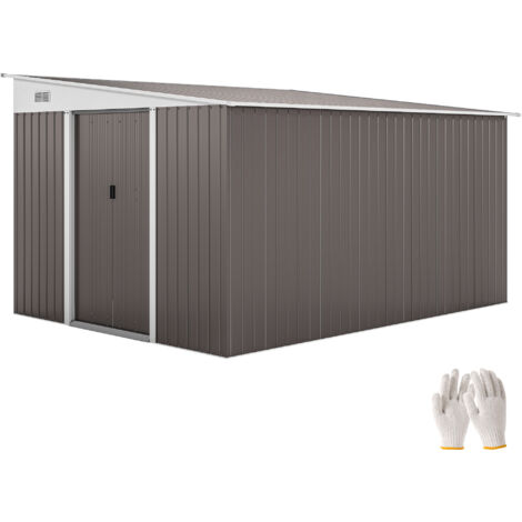 Outsunny Metall Gerätehaus 19,4m³ 280x345x201cm Geräteschuppen mit Pultdach Schiebetür wetterfest Gartenhaus Outdoor Schrank Schuppen für Hinterhof Außenbereich Garten Anthrazit, Grau