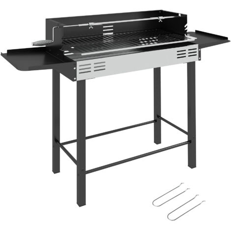 Outsunny Holzkohlegrill Campinggrill mit Grillrost und Rotisserie-Kit klappbar faltbar Camping Garten BBQ Rostfreier Stahl+Metall Schwarz 118 x 32 x 90 cm
