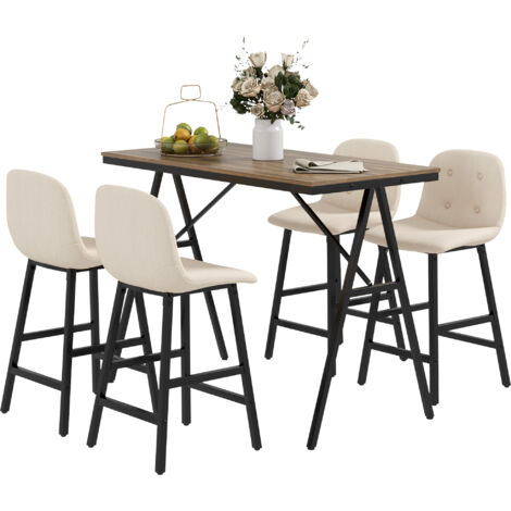 HOMCOM Bartisch Set Bartisch mit Barhocker-Set Esstisch mit 4 Stühlen mit Rückenlehne Küchentisch für Esszimmer, Küche, Beige (1/5)