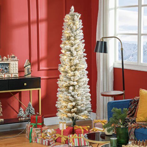 HOMCOM Knstlicher Weihnachtsbaum 180 cm Tannenbaum knstlich mit LED  Beleuchtung, Schnee, 329 Spitzen Christbaum Weihnachtsdeko inkl.  Metallstnder fr drinnen