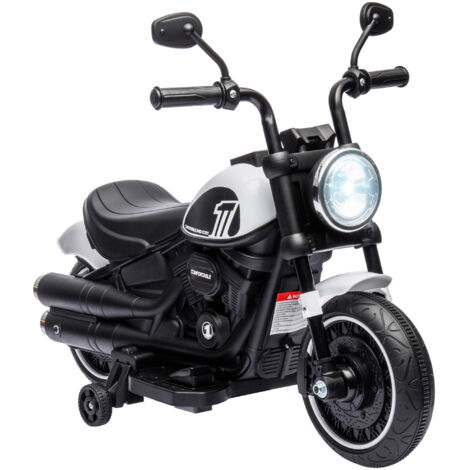 HOMCOM Elektro Kindermotorrad Elektromotorrad mit Scheinwerfer, Kinder 3 km/h Elektro Motorrad mit 2 Stützrädern für Kinder von 1,5-3 Jahren Weiß (1/5)
