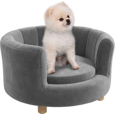 PawHut Hundesofa Hundecouch, Waschbarer Bezug, Haustiersofa mit Rückenlehne und Holzbeine, Katzensofa, für kleine Hunde unter 4,5 kg, Grau