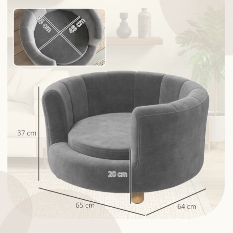 PawHut Hundesofa Hundecouch, Waschbarer Bezug, Haustiersofa mit Rückenlehne und Holzbeine, Katzensofa, für kleine Hunde unter 4,5 kg, Grau