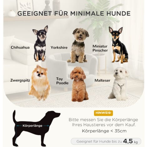 PawHut Hundesofa Hundecouch, Waschbarer Bezug, Haustiersofa mit Rückenlehne und Holzbeine, Katzensofa, für kleine Hunde unter 4,5 kg, Grau