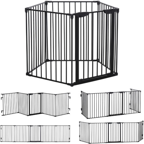PawHut Absperrgitter Hund Freistehendes Schutzgitter 300 x 74,5 cm Hundegitter Klappbar Türschutzgitter Treppengitter Hundeabsperrgitter für Treppen, Türen, Küche, Flur, 5 Paneelen, Schwarz