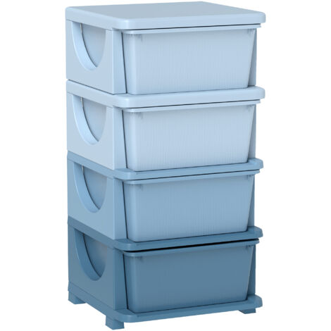 HOMCOM Schubladenschrank für Kinder mit Stauraum Aufbewahrungsboxen Spielzeug-Organizer Spielzeugkiste vier Ebenen für Kinderzimmer 3-6 Jahre Kindermöbel Blau 37 x 37 x 76 cm