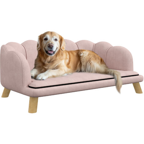 PawHut Hundesofa Hundecouch, Waschbarer Bezug, Haustiersofa mit Rückenlehne und Holzbeine, Katzensofa, für mittelgroße Hunde unter 25 kg, Rosa (1/5)