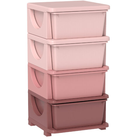 HOMCOM Schubladenschrank für Kinder mit Stauraum Aufbewahrungsboxen Spielzeug-Organizer Spielzeugkiste vier Ebene für Kinderzimmer 3-6 Jahre Kindermöbel Rosa 37 x 37 x 76 cm