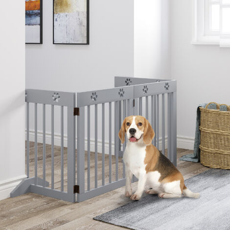 PawHut Haustiergitter Faltbar – 4-teilig Aus MDF, Mit Stützfüßen, Für Hunde & Kleintiere
