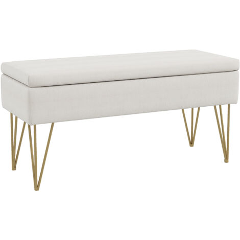 HOMCOM Sitzbank Polsterbank mit Stauraum, Leinenoptik, Bettbank mit Stahlbeine, für Schlafzimmer, Wohnzimmer, Flur, 100 x 40 x 49 cm, Creme (1/5)