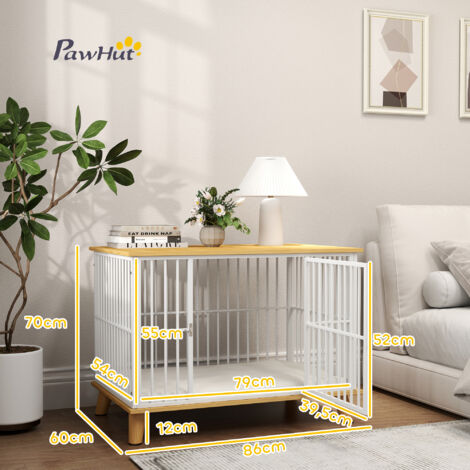 PawHut Hundekäfig für Zuhause, Abschließbar Hundehütte mit Kissen, Hundebox mit Tür, Hundehaus für mittelgroße Hunde unter 15 kg, Eiche, 86 x 60 x 70 cm