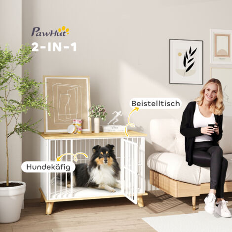 PawHut Hundekäfig für Zuhause, Abschließbar Hundehütte mit Kissen, Hundebox mit Tür, Hundehaus für mittelgroße Hunde unter 15 kg, Eiche, 86 x 60 x 70 cm