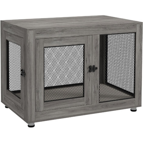 PawHut Hundekäfig Möbel mit 2 Türen waschbaren Kissen moderne Stahl Hundebox für Zuhause Indoor Hundehütte für große Hunde bis zu 30 kg Hundehaus 94x60x71,5 cm Grau