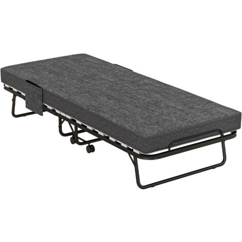 HOMCOM Klappbett Gästebett mit Rollen, 10 cm Matratze, Abdeckung, Reisebett mit Seitentasche Dunkelgrau 190 x 80 x 42 cm