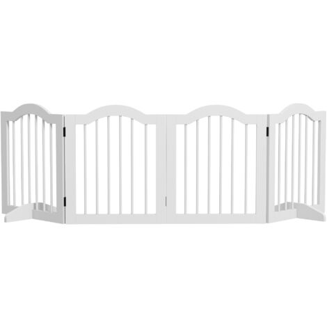 PawHut Absperrgitter Hund 4-teilig, 208 x 61 cm Faltbar Hundegitter mit Tür, Türschutzgitter mit 2 Stützfüßen, Freistehend Treppengitter für Küche, Flur, Weiß