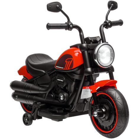 HOMCOM Elektro Kindermotorrad Elektromotorrad mit Scheinwerfer, Kinder 3 km/h Elektro Motorrad mit 2 Stützrädern für Kinder von 1,5-3 Jahren Rot