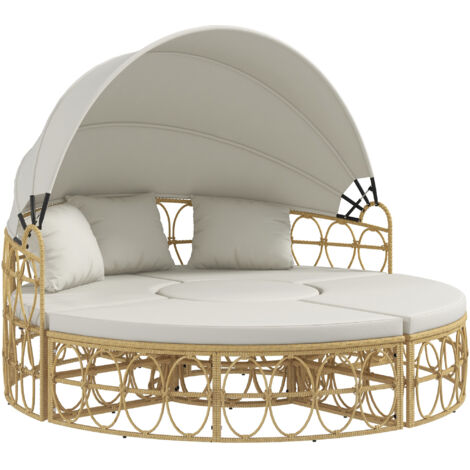 Outsunny – Sonneninsel 4-tlg. Gartenmöbel-Set – klappbares Verdeck, Couchtisch, Zweisitzer, Bank – wetterfestes Rattan – für Outdoor-Lounge (1/5)