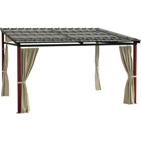 Outsunny Pergola ca. 3,5 x 3 m Pavillon mit Seitenwände, Winddichte Terassenüberdachung, Höhenverstellbar Terrassendach mit Einziehbarem Dach, für Garten, Terrasse, Beige