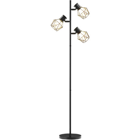 HOMCOM Stehleuchte, Stehlampe mit 3 E27 Fassungen, 40 W Standlampe mit 3 Verstellbar Flammen, für Wohnzimmer, Höhe 169 cm, Metall, exkl. Glühbirne, Schwarz (1/5)
