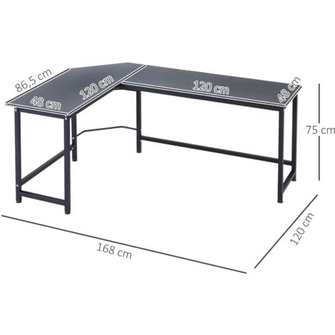 Vinsetto Computertisch Schreibtisch Eckschreibtisch höhenverstellbar Metall Schwarz 168 x 120 x 75 cm