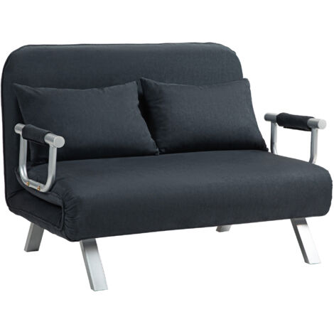 HOMCOM Schlafsofa Schlafcouch mit Verstellbarer Rückenlehne, Wurfkissen, Sofa mit Schlaffunktion, Samtoptik, Armlehne, Gästebett, Klappsessel für Wohnzimmer, Schlafzimmer, Schwarz