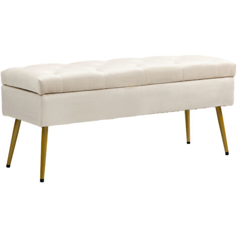 HOMCOM Sitzbank mit Stauraum, Polsterbank mit Deckel, Bettbank mit Samtoptik, für Flur Schlafzimmer Wohnzimmer, Metallrahmen 102 x 35 x 43 cm Beige (1/5)