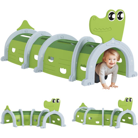 AIYAPLAY Spieltunnel 194 cm Kinder Tunnel aus HDPE Krabbeltunnel in Cartoon-Krokodil Kriechtunnel für Kinder 3-6 Jahre, Grün