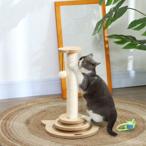 PawHut 4-in-1 Kratzstamm Mit Spielball – 69 Cm Sisal-Kratzsäule Für Katzen, Eiche-Design