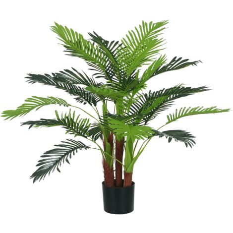 HOMCOM Künstliche Pflanzen, Kunst Palme, 100 cm Kunstpflanze mit 27 Zweige, Zimmerpflanze, Kunstbaum, Pflanze Deko für Indoor, Outdoor, Grün