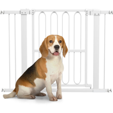 PawHut Treppenschutzgitter Türschutzgitter Absperrgitter ohne Bohren 76-104 cm Schutzgitter aus Stahl für Hunde, Haustiere Treppen, Tür, Weiß (1/5)