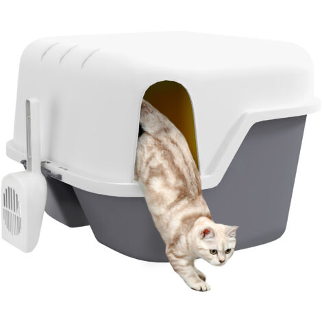 PawHut Katzentoilette Katzenklo mit Deckel Katzentoilette mit Sieb,  Schaufel, Cat Litter Box fr kleine Katze unter 3,5 kg, 50 x 50 x 39 cm  Cremewei