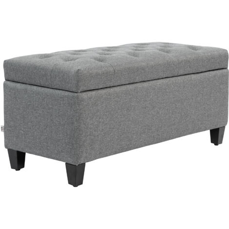 HOMCOM Sitzbank mit Stauraum (Truhenbank, 1-St., Polsterbank), Schlafzimmer Wohnzimmer leinenartiges Gummiholz Grün 100 x 40 x 44 cm, Bank
