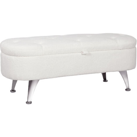 HOMCOM Sitzbank mit Stauraum Polsterbank mit Teddysamtoptik, Sitztruhe mit Metallbeine, Truhenbank für Wohnzimmer Schlafzimmer Flur 114 x 47 x 46,5 cm, Weiß (1/5)