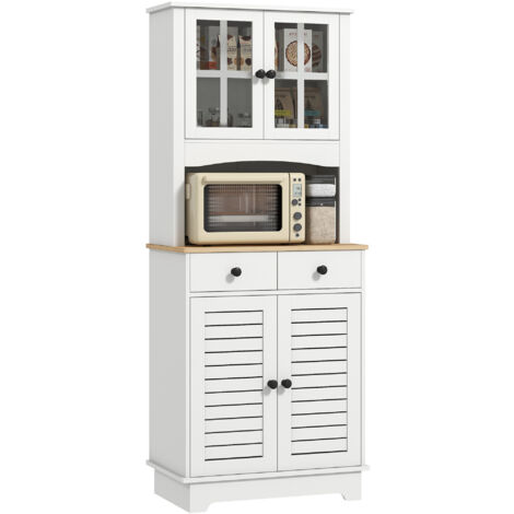 HOMCOM Küchenschrank, Hochschrank mit 2 Schränken, Doppeltür, Küchenbuffet mit verstellbaren Ablagen, Buffetschrank, Esszimmerschrank für Küche, Esszimmer, 68 x 39,5 x 170 cm, Weiß