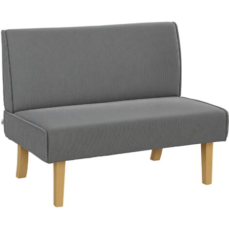 HOMCOM 2 Sitzer Sofa, Couch mit Cord-Optik, Holzbeine, Gepolsterter Polstersofa, Doppelsofa für Schlafzimmer, Wohnzimmer, 110 x 62 x 85 cm, Grau (1/5)