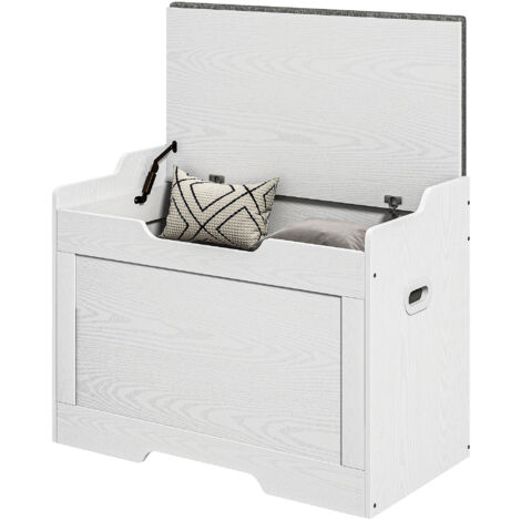 HOMCOM Truhen Sitzbank mit Stauraum, Aufbewahrungstruhe mit Deckel und Sitzkissen, Truhenbank, Sitztruhe für Flur, Schlafzimmer, Wohnzimmer, 75cm x 40cm x 56 cm, Weiß
