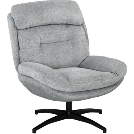 HOMCOM Sessel Drehbar Loungesessel mit Breiter Sitzfläche, Integrierter Armlehne, Gepolstert Relaxsessel mit Wasserabweisend Chenille-Optik, Stahlbeine, für Wohnzimmer, Grau