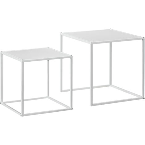 HOMCOM Couchtisch Quadratisch 2er Set, Satztisch Modern Wohnzimmertisch Stapelbar Kaffeetisch Beistelltisch für Wohnzimmer 40x40x40cm & 35x35x35cm Weiß (1/5)