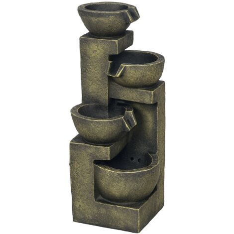 Outsunny Gartenbrunnen, Springbrunnen mit Einstellbarer Strömung, 4 Stufen Zierbrunnen, Wasserspiel, Wasserfall für Garten, Gartenteich, Terrasse, Kunstharz