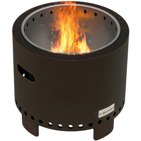 Outsunny Feuerschale, rauchfreier Tischfeuer, Ø45 cm Feuerstelle mit Griff, Schürhaken, Feuerkorb für Garten, Camping, Terrasse, Metall, Schwarz