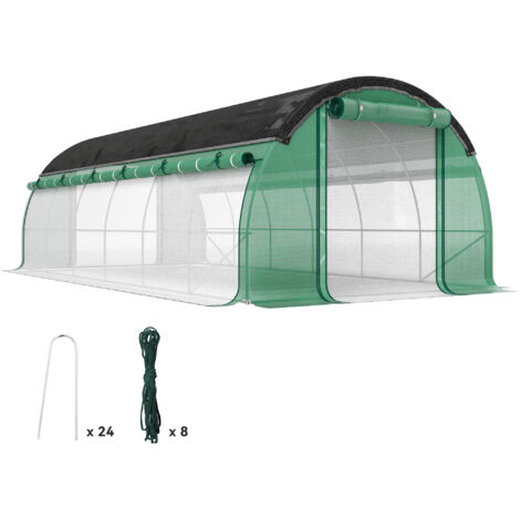 Outsunny Gewächshaus 6 x 3 x 2 m Foliengewächshaus mit 12 Fenster, Rolltüren, Aufrollbar Seitenwänden, UV-beständiger Folientunnel, Winterfest Tomatenhaus mit Erdanker, Grün (1/5)